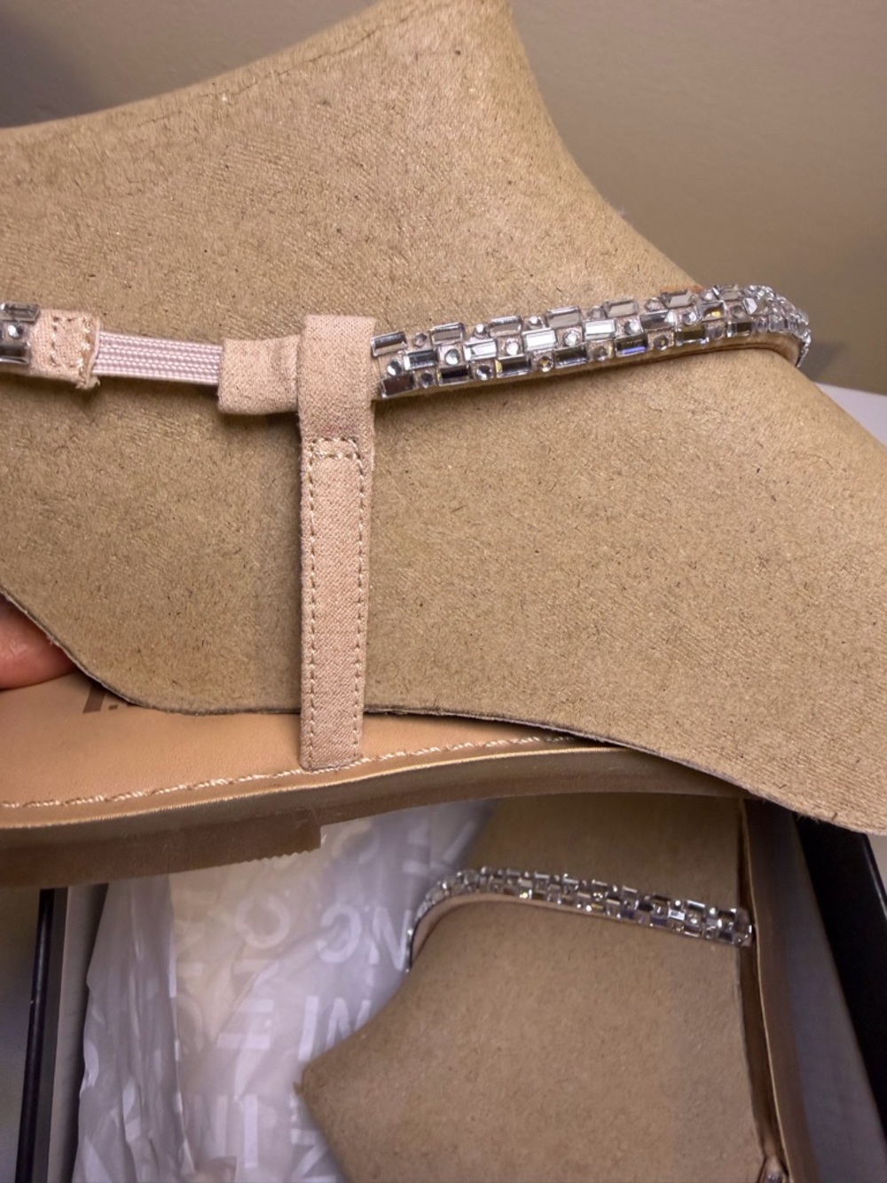 INC International Concepts Tan Sandals with Silver Crystal Straps - Picture 8 of 10